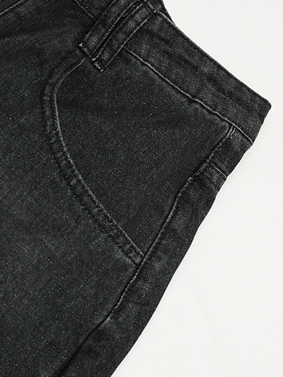 Solid Color Loose Raw Hemmed Long Jeans