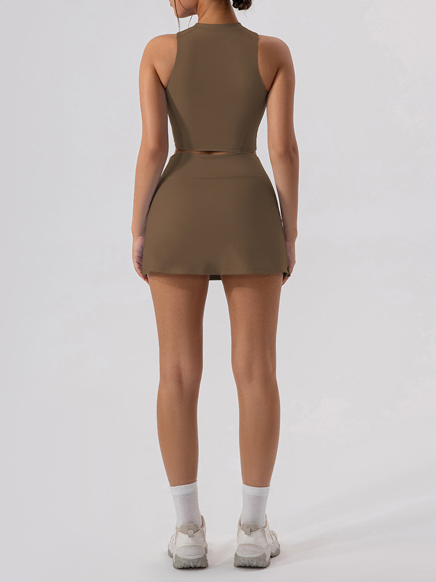 Solid Color Running Skorts for Causal Tummy Control Workout Skirt High Waisted Yoga Capris Shorts
