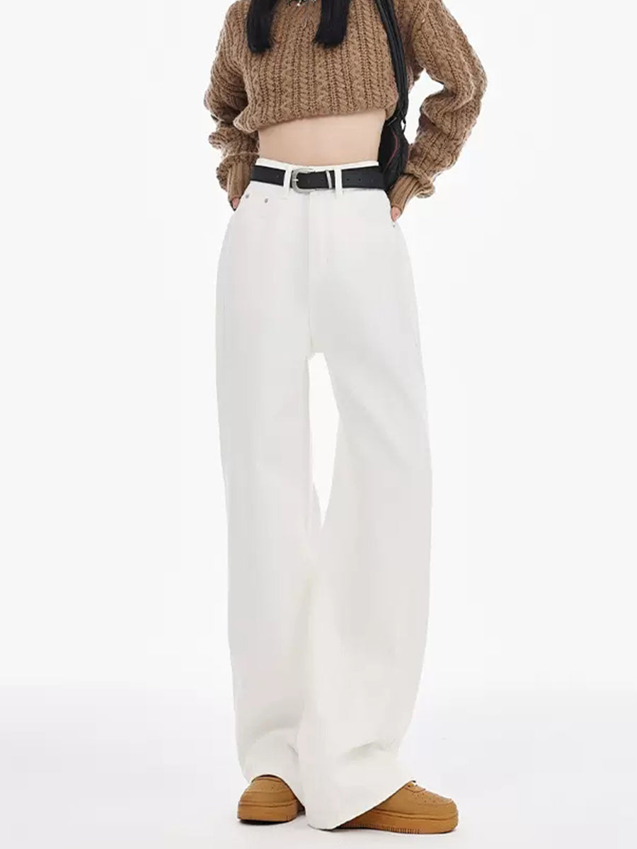 Solid Color Straight Leg Loose Fit Denim Jeans