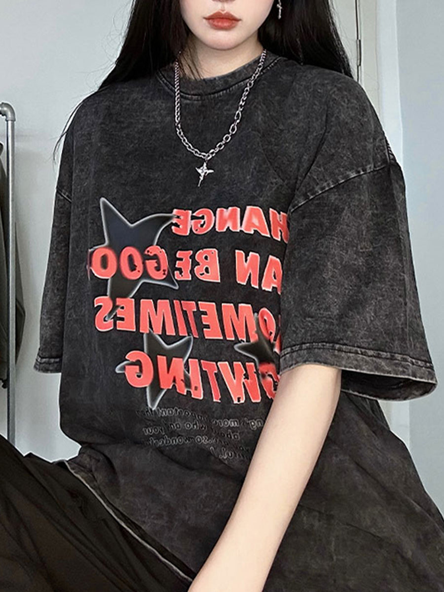 Stars Print Oversize Short Sleeve Top