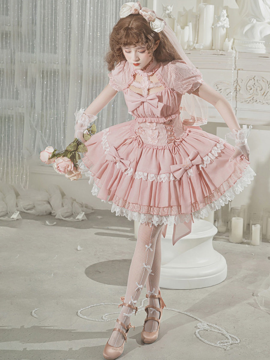 Girls Lolita Princess Dress Kawaii Barbie Long Sleeve Cute Layered Cake Dress