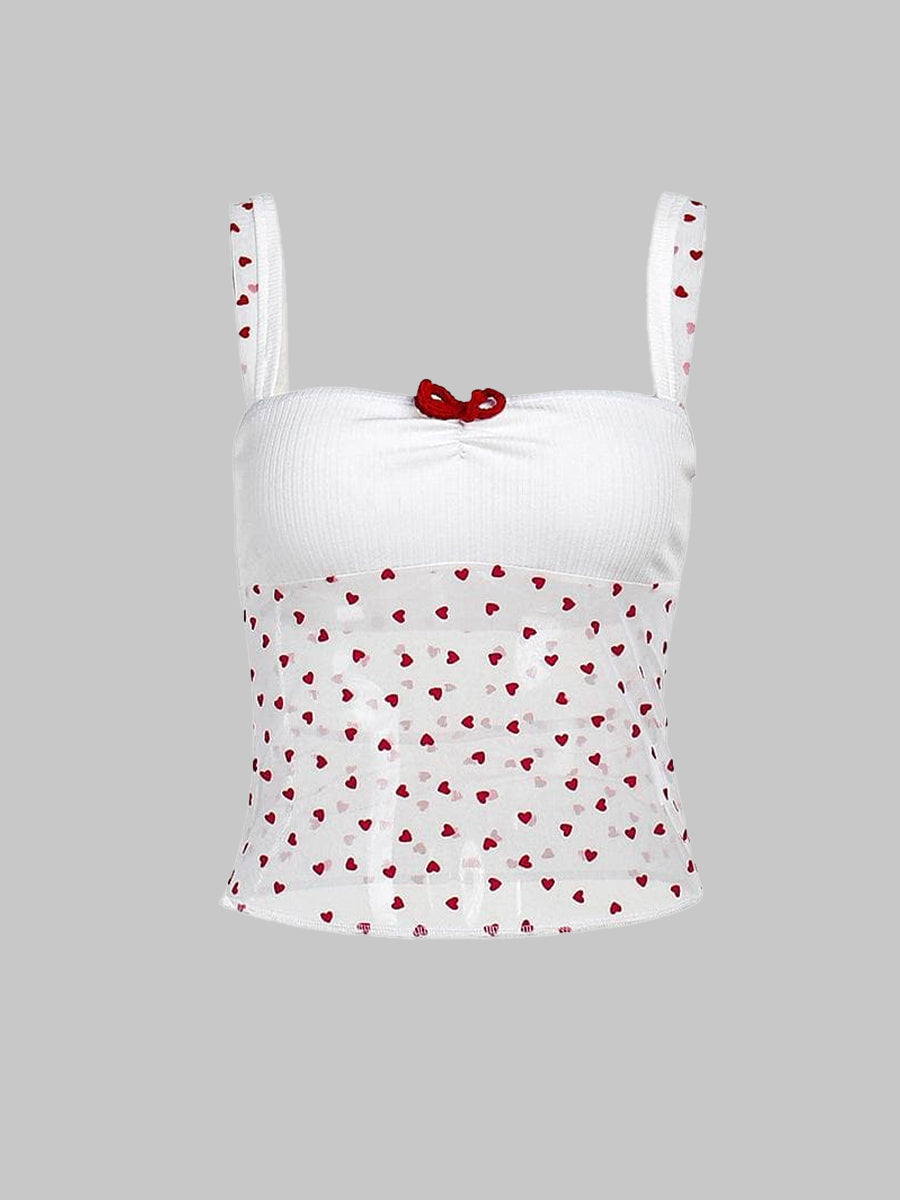 Love Embroidery Slim Fit Mesh Cami Top