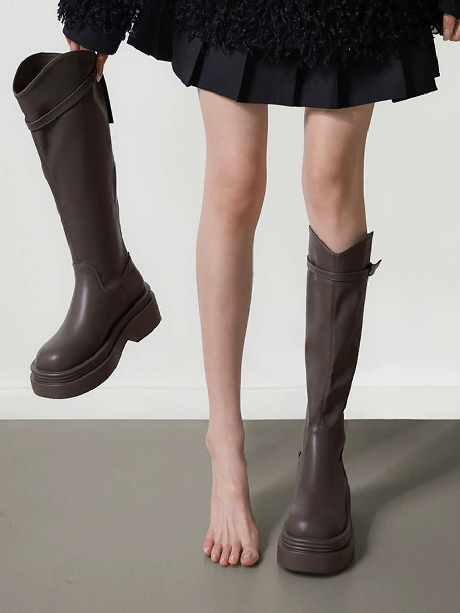 Women's Solid Color Zipper Height Increase V Solid Color Boots