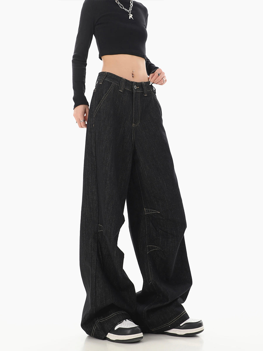 Black Straight Leg Loose Wide Leg Jeans