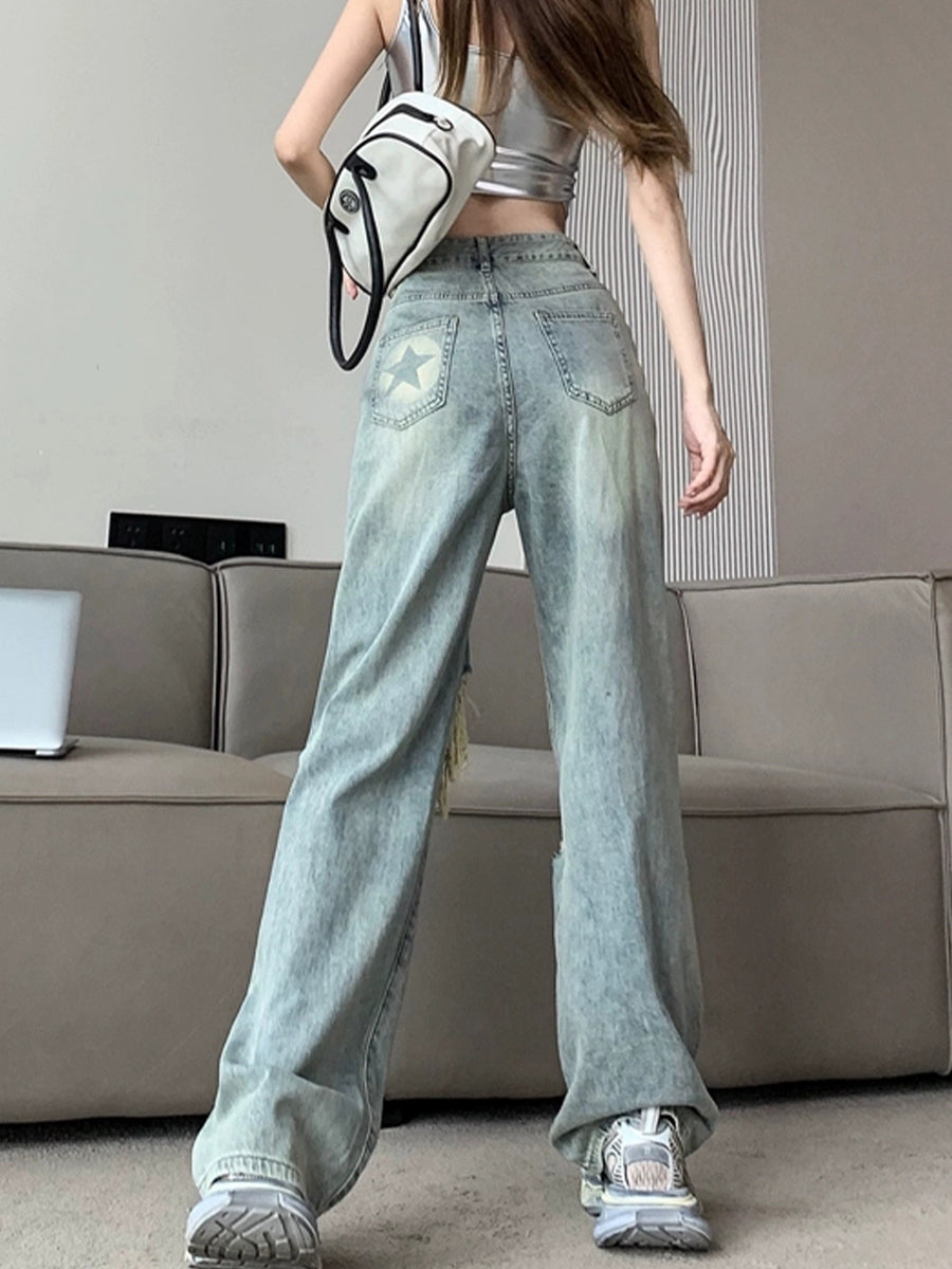 Star Print Denim Jeans