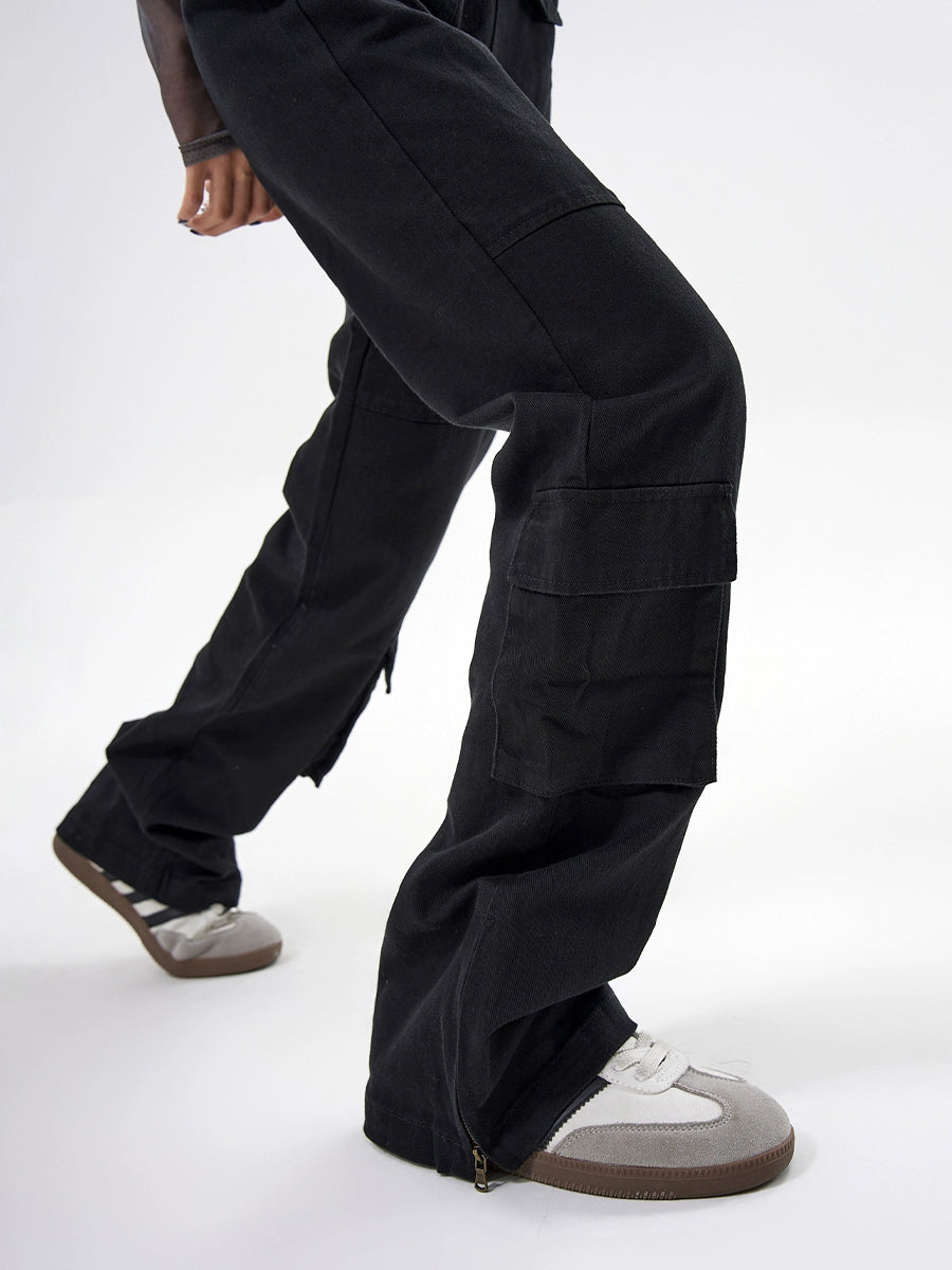Solid Color Loose Multi-Pocket Casual Pants