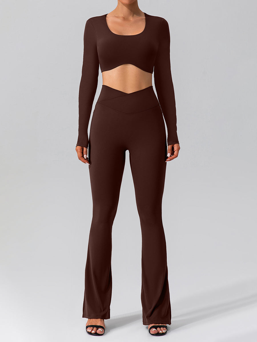 2pcs Fitness Yoga Suit Gym Outfits Set Plain Top with Chest Pads and Sports Leggings