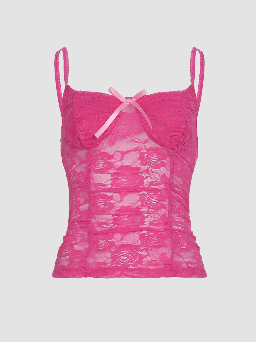 Sheer Lace Bow Camisole Top