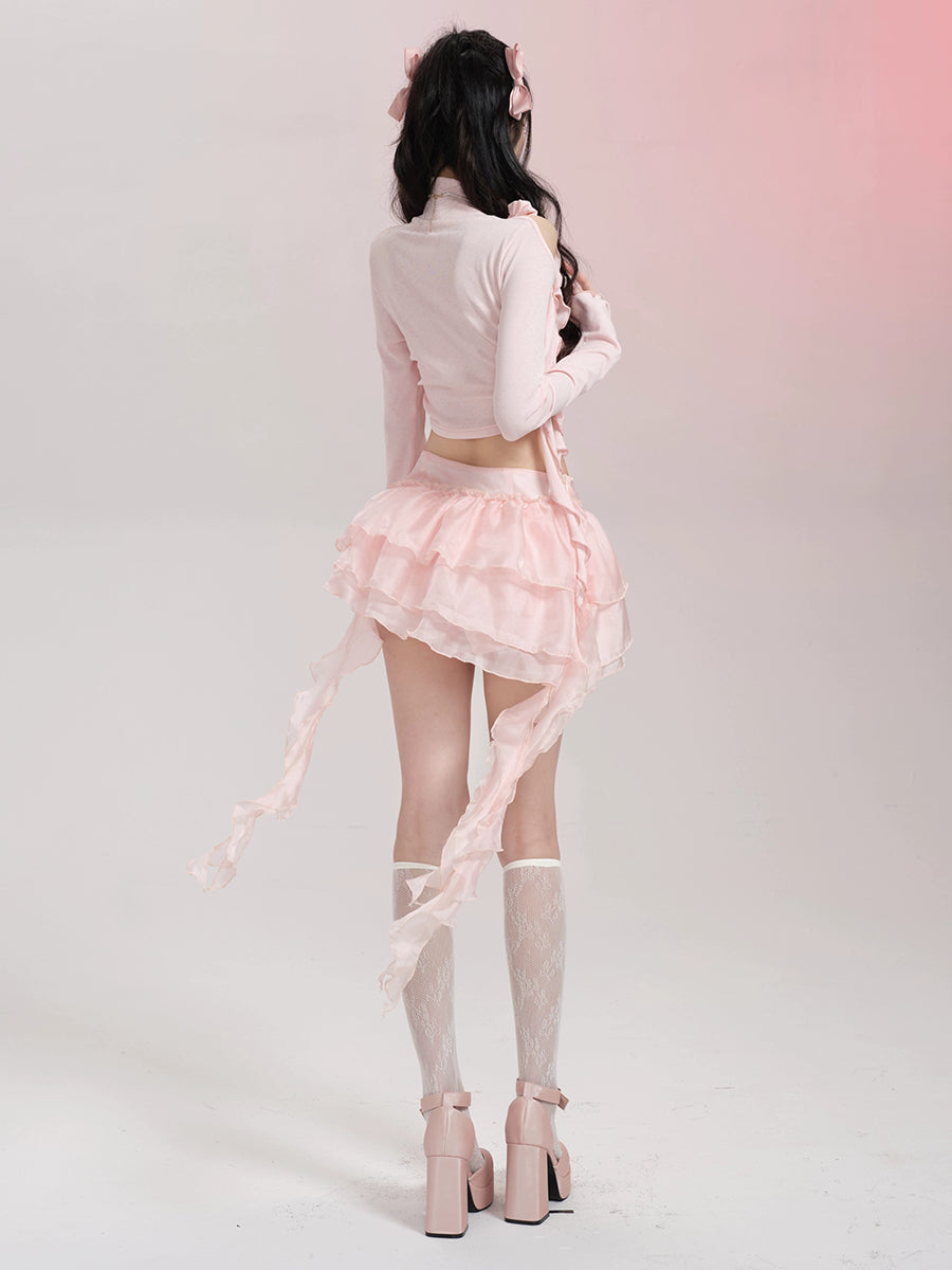 Strapless Long Sleeve Top + Organza Skirt Set