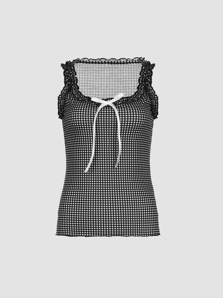 Plaid Ruffle Trim Cami Top