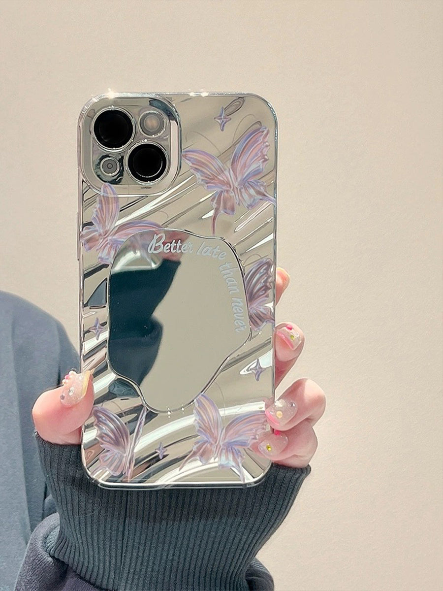 Pink Butterfly with Cosmetic Mirror Phone Case