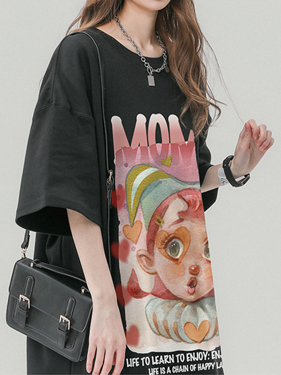 Clown Girl Print Oversize Short Sleeve Top