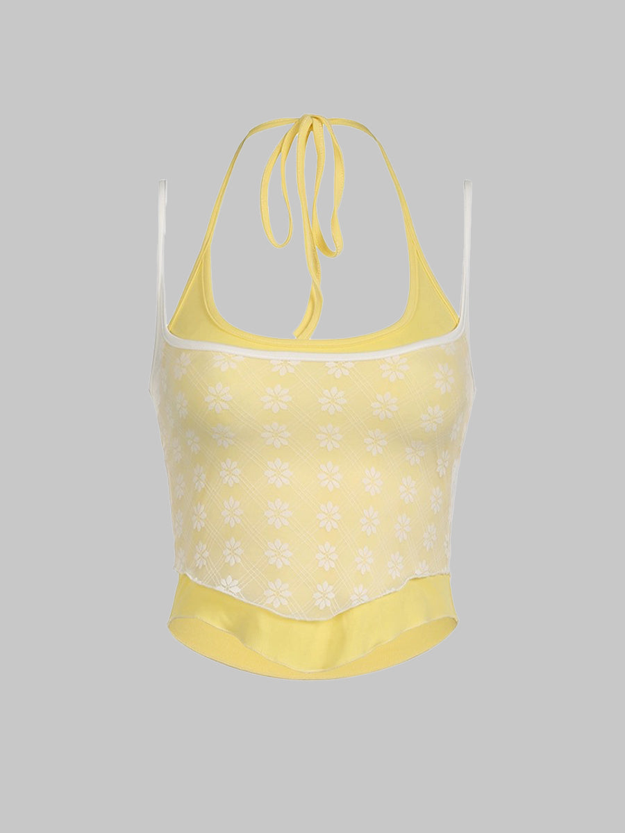 Two Piece Solid Color Stretch Tank + Lace Camisole Top