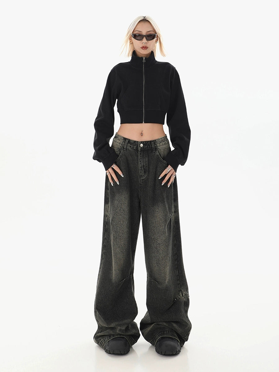Black Denim Straight Leg Loose Jeans
