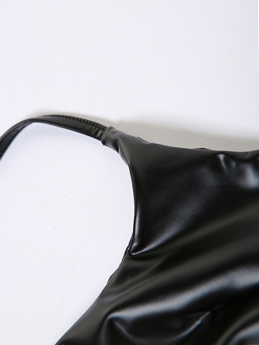 Black Leather Lace-up Halter Top