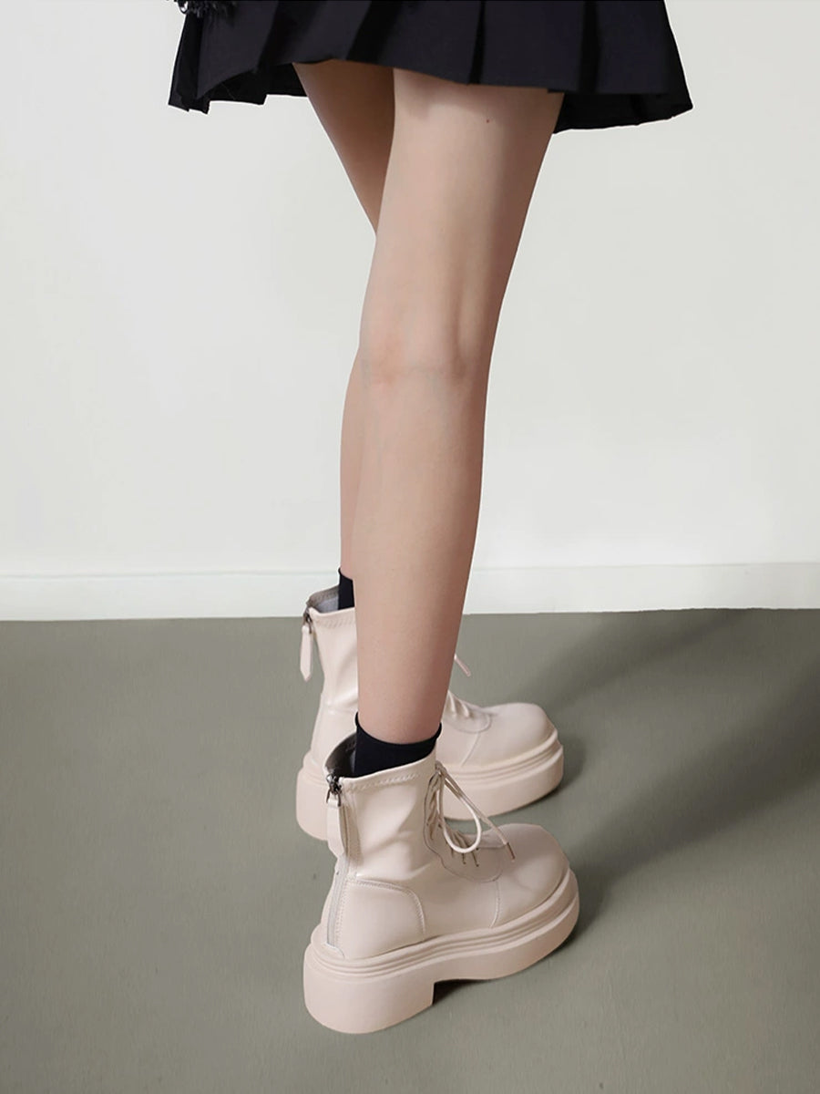 Women's Solid Color Zipper Height Increase PU Solid Color Boots