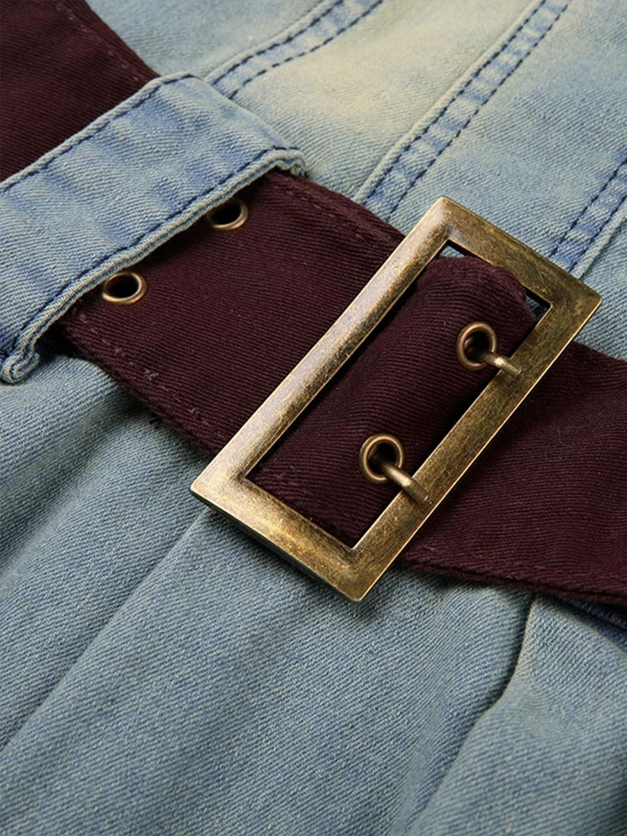 Wide Belt Denim Dress
