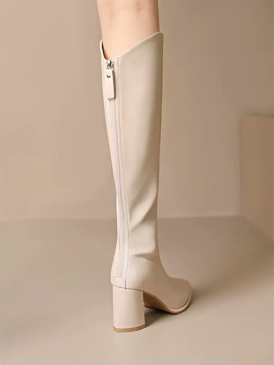Women's Solid Color Zipper Height Increase V Solid Color Boots
