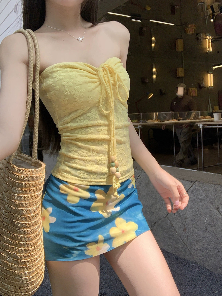 Sheer Lace Tie Sleeveless Halter Top Corset