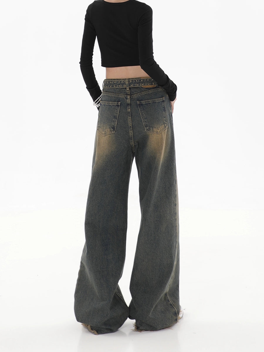 Vintage Loose Raw Hem Denim Jeans