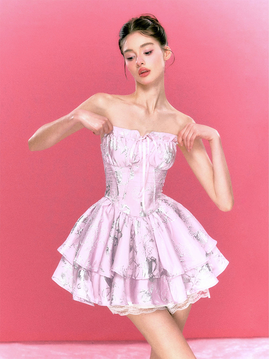 Pink Barbie Shiny Silk Puffy Tube Dress