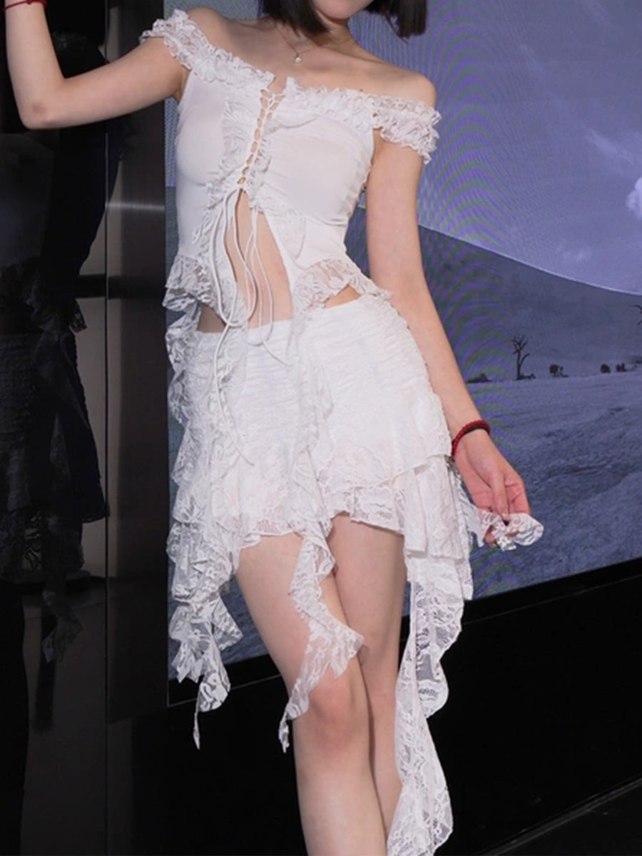 Irregular Wave Lace Mini Skirt
