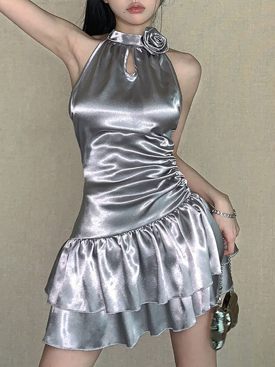 Double Layered Hem Halter Dress