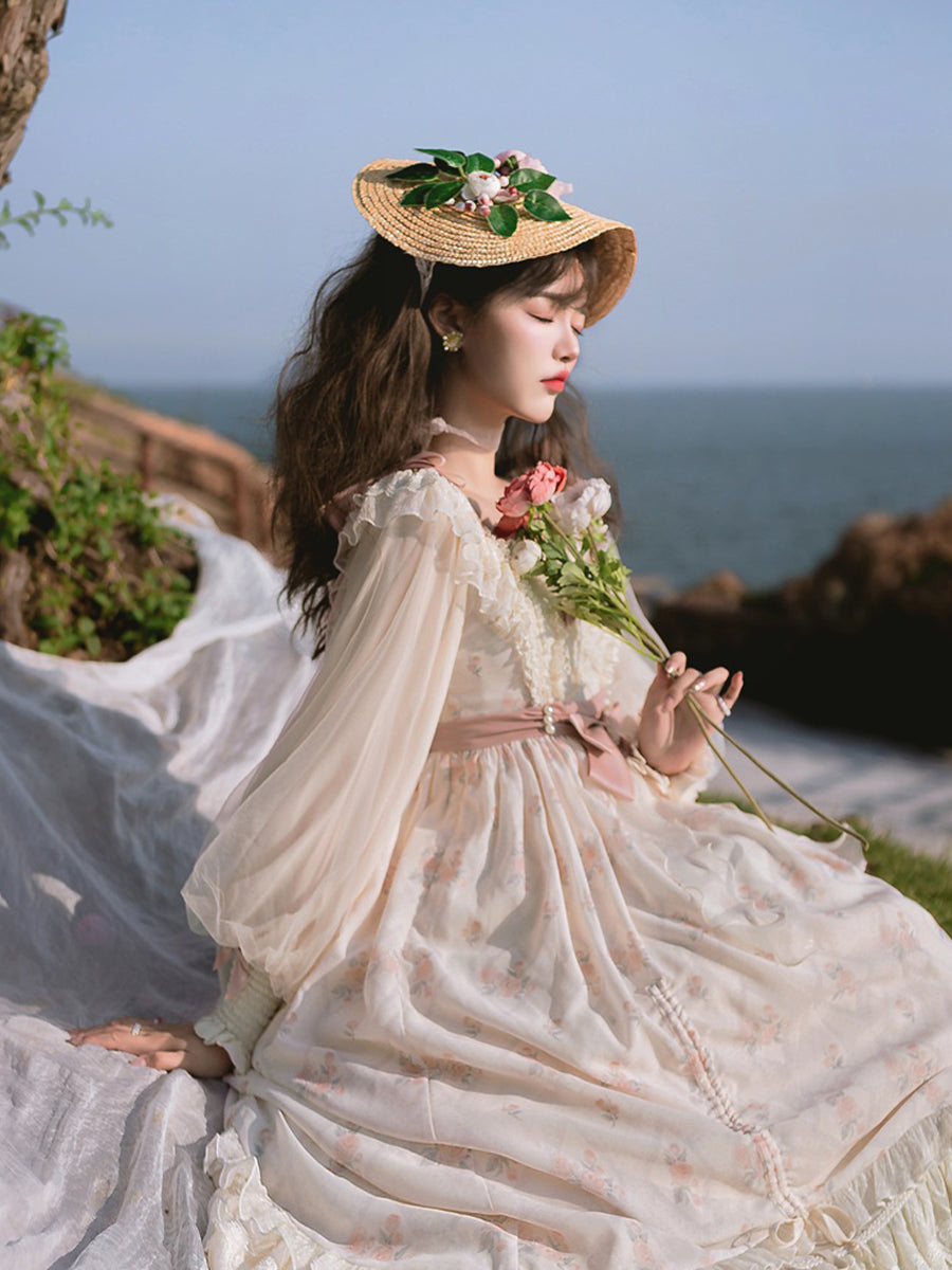 Girls Lolita Princess Dress Kawaii Long Sleeve Chiffon Skirt Cute Girl Dress