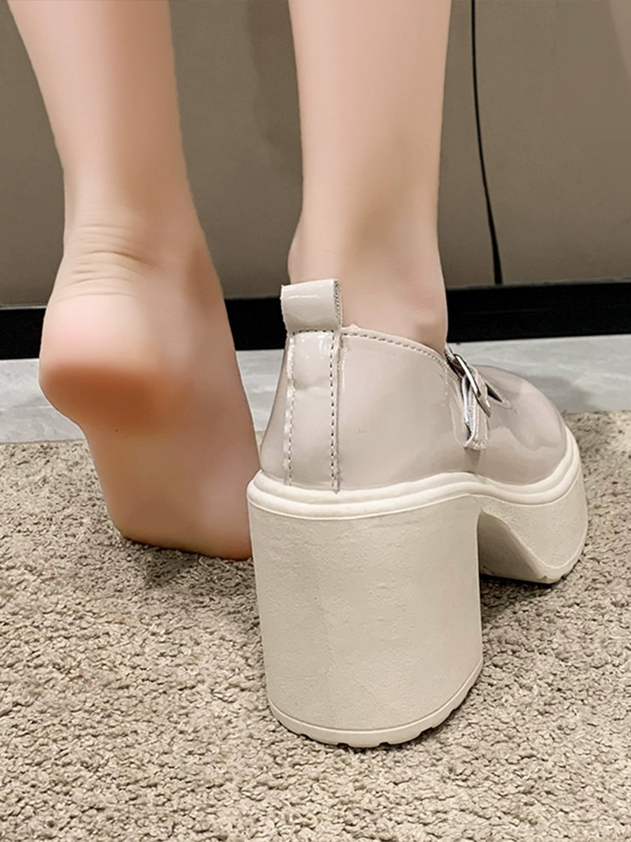 Round Toe Chunky Heeled Ankle Strap Mary Jane Pumps