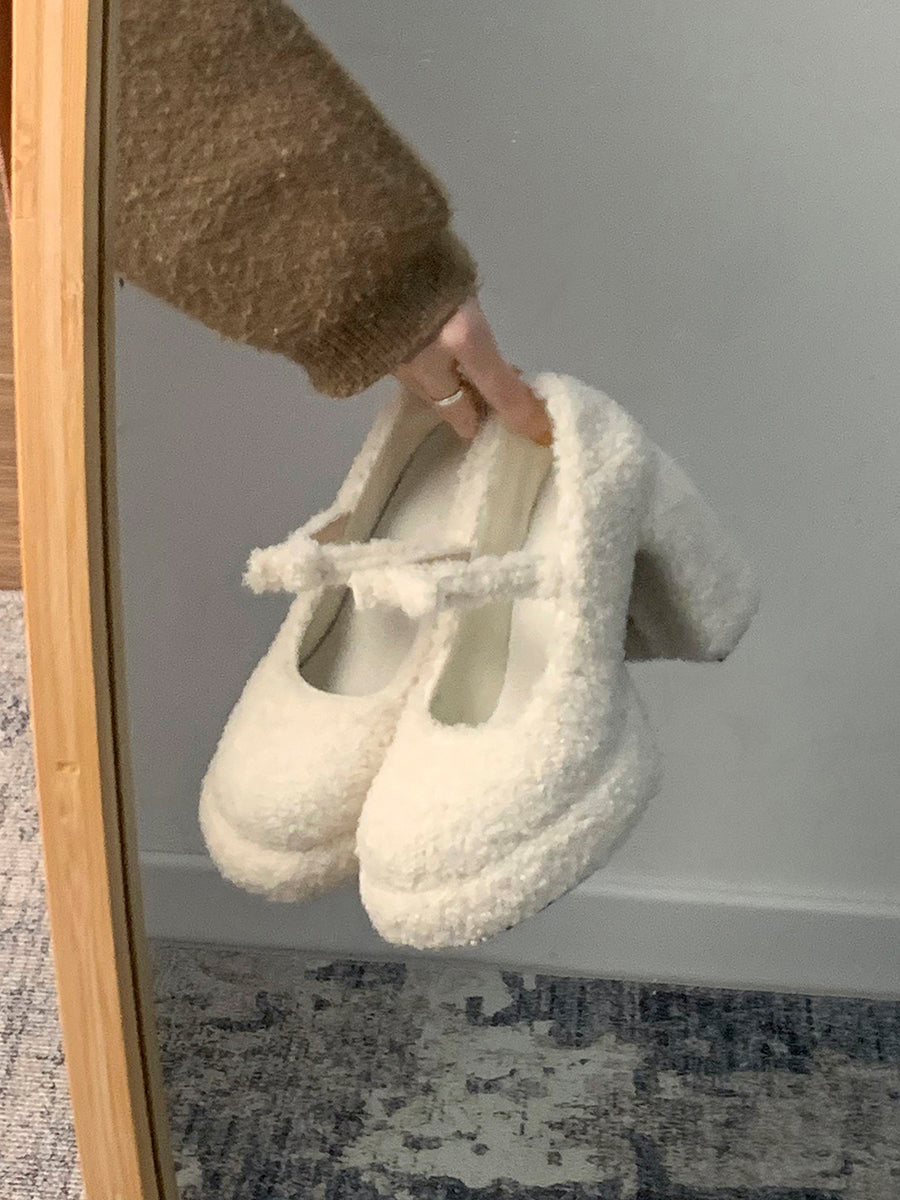 Chunky Heels Fluffy Mary Jane Shoes