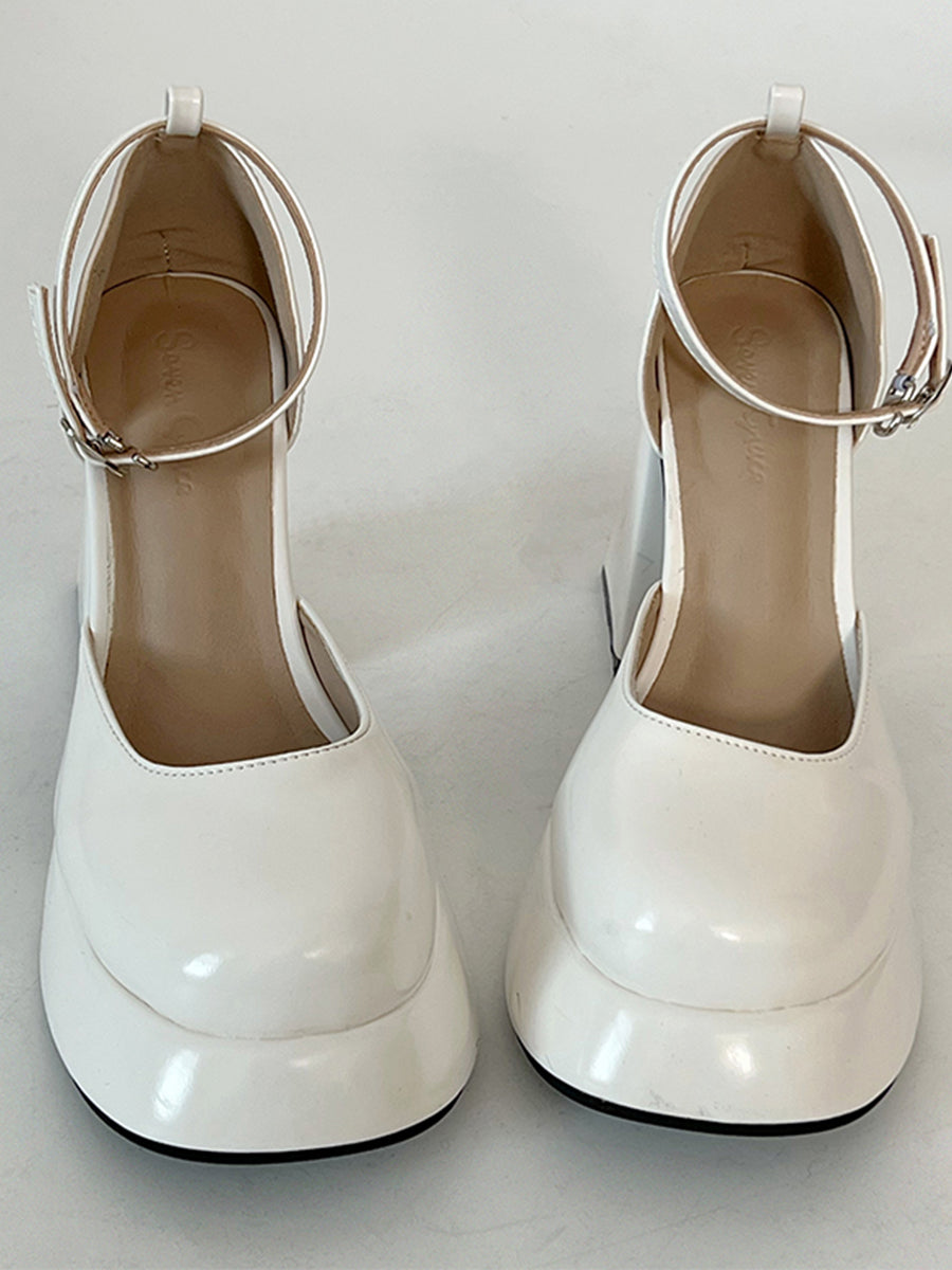 Buckle Decor Platform Chunky Heel Mary Janes Pumps Shoes
