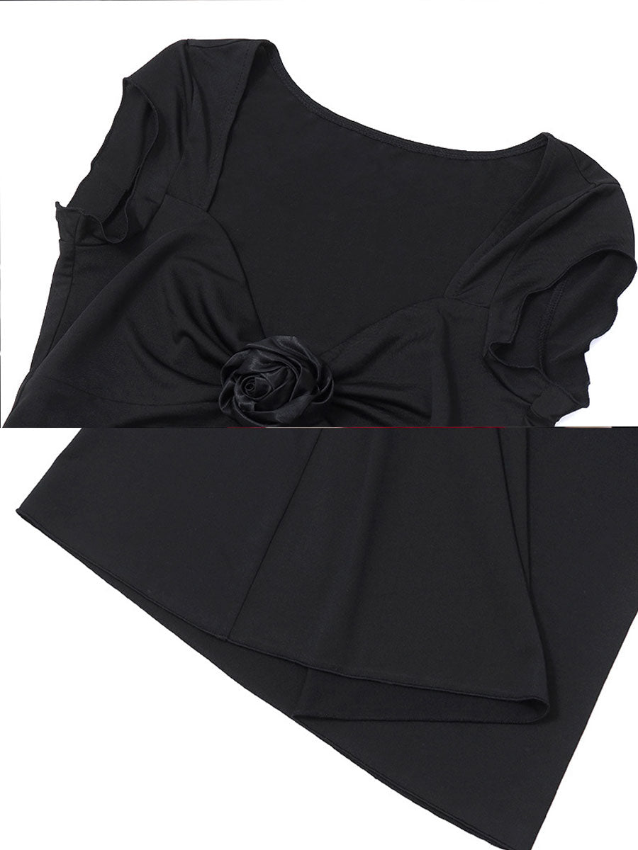 Floral Brooch Crop Top + Long Skirt Set
