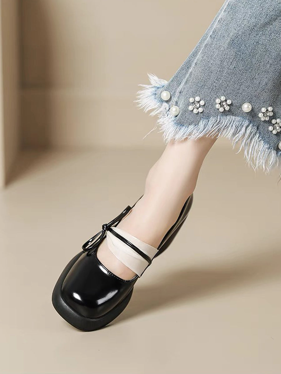 Ribbon-tie Mary Jane Pumps in White