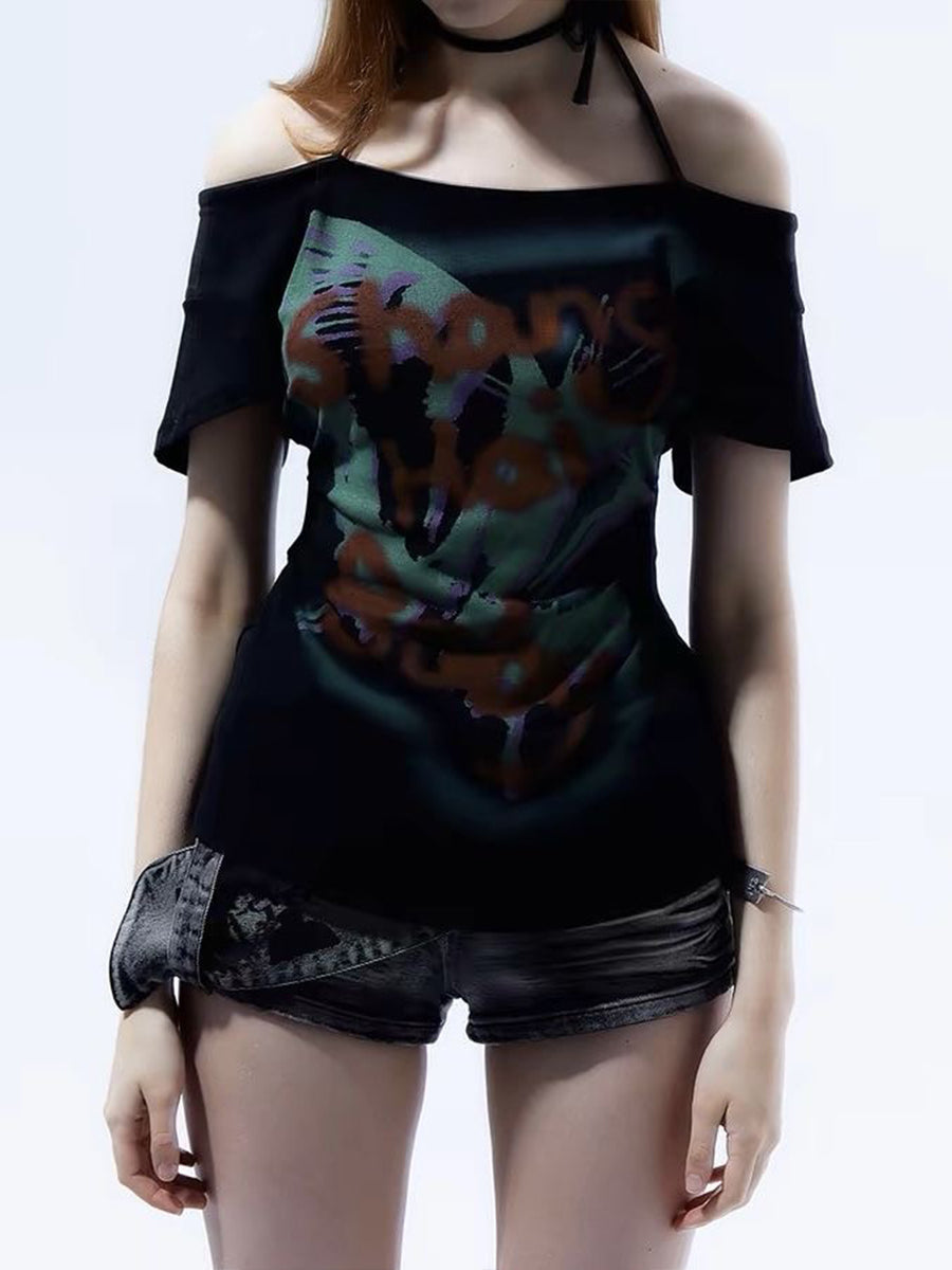 Graffiti Letter Print Short Sleeve Top