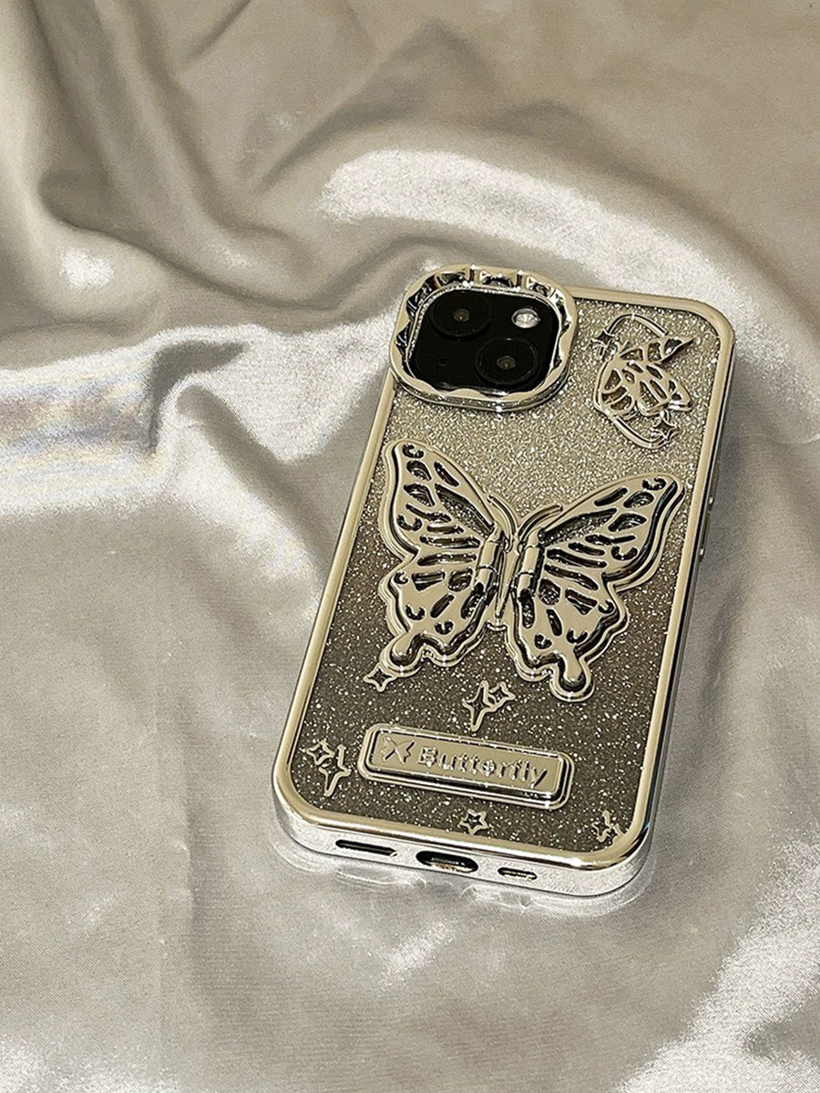 Skeletonized 3D Plating Butterfly Couple Phone Case