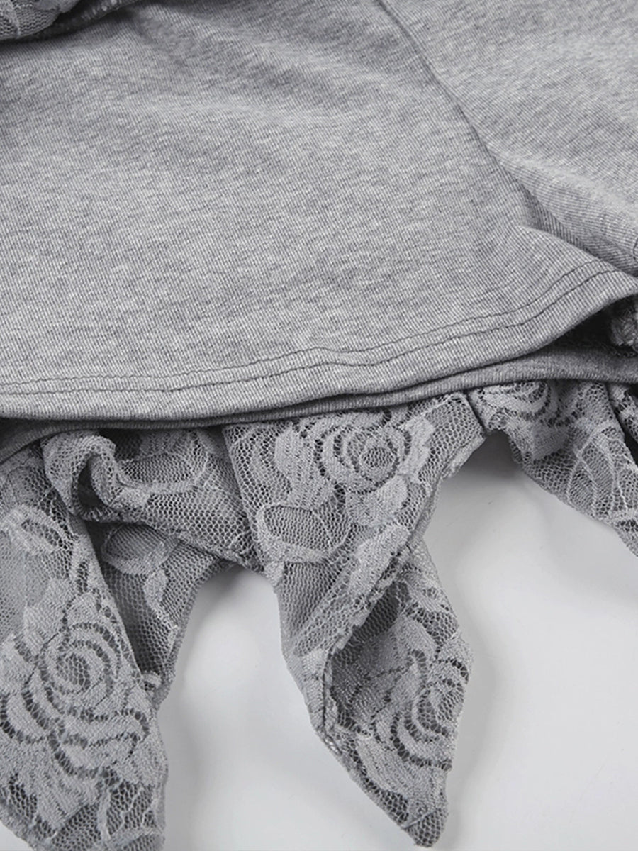 Patchwork Lace Asymmectric Hem Skirt