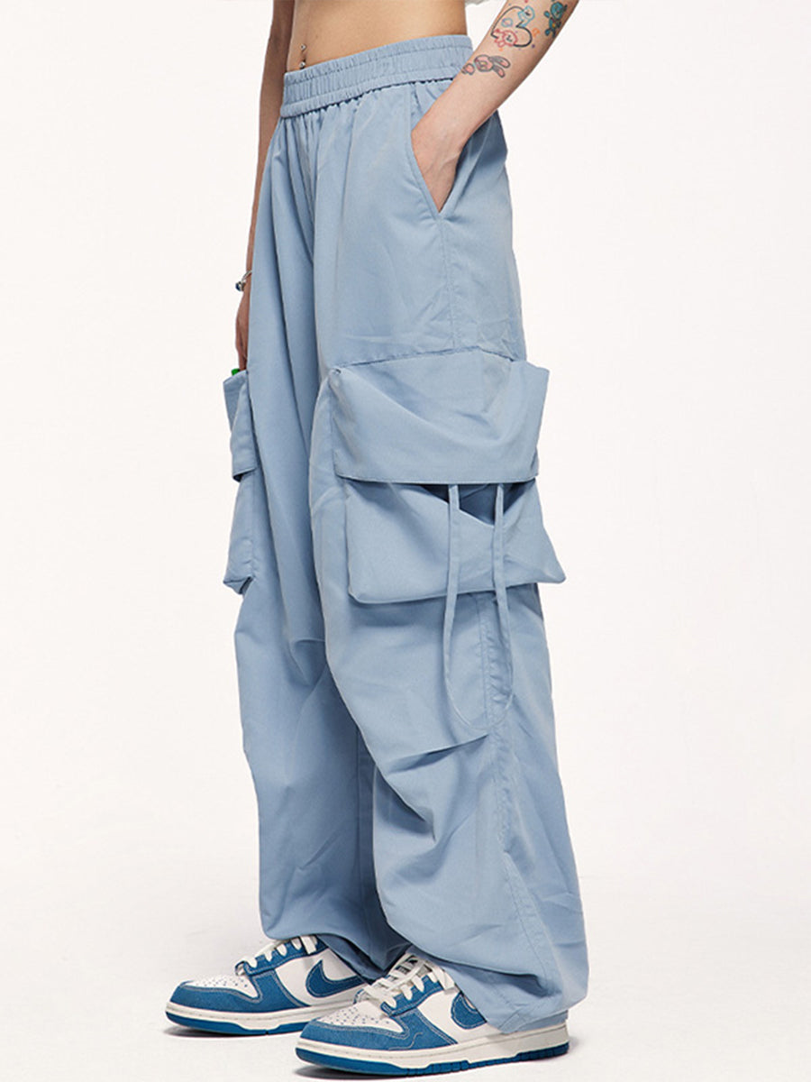 Drawstring Blue Loose Fit Trousers Pants