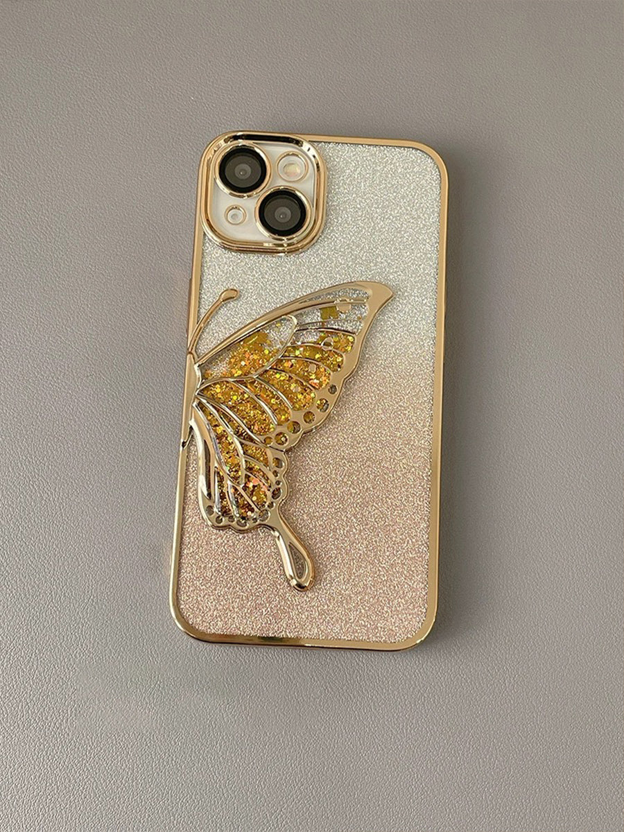 Skeletonized 3D Plating Colorful Butterfly Couple Phone Case