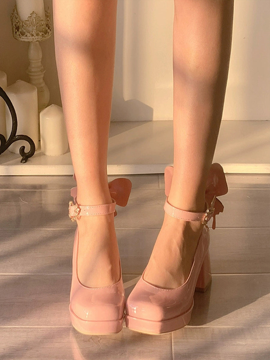 Chunky Heeled Ankle Strap Butterfly Mary Jane Pumps
