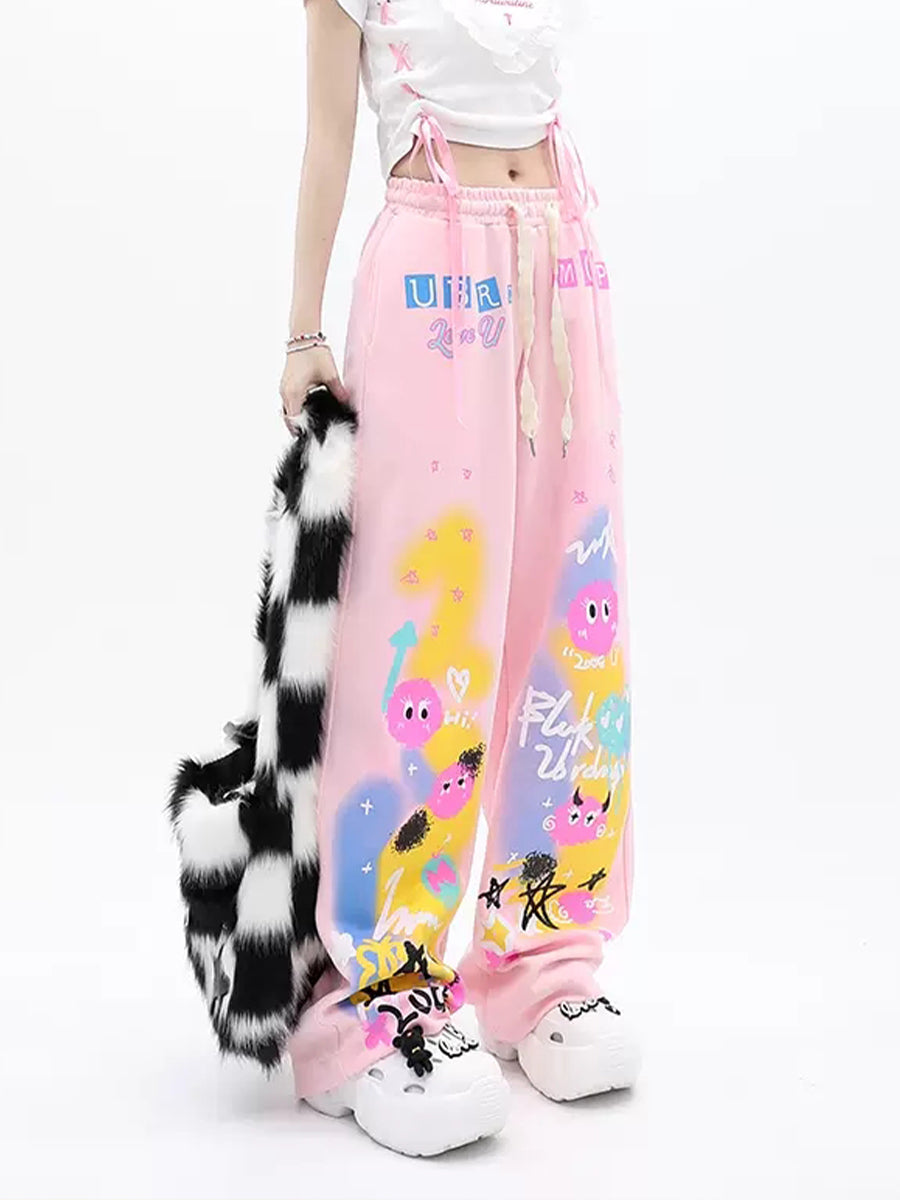 Cute Cartoon Loose Fit Cotton Jeans
