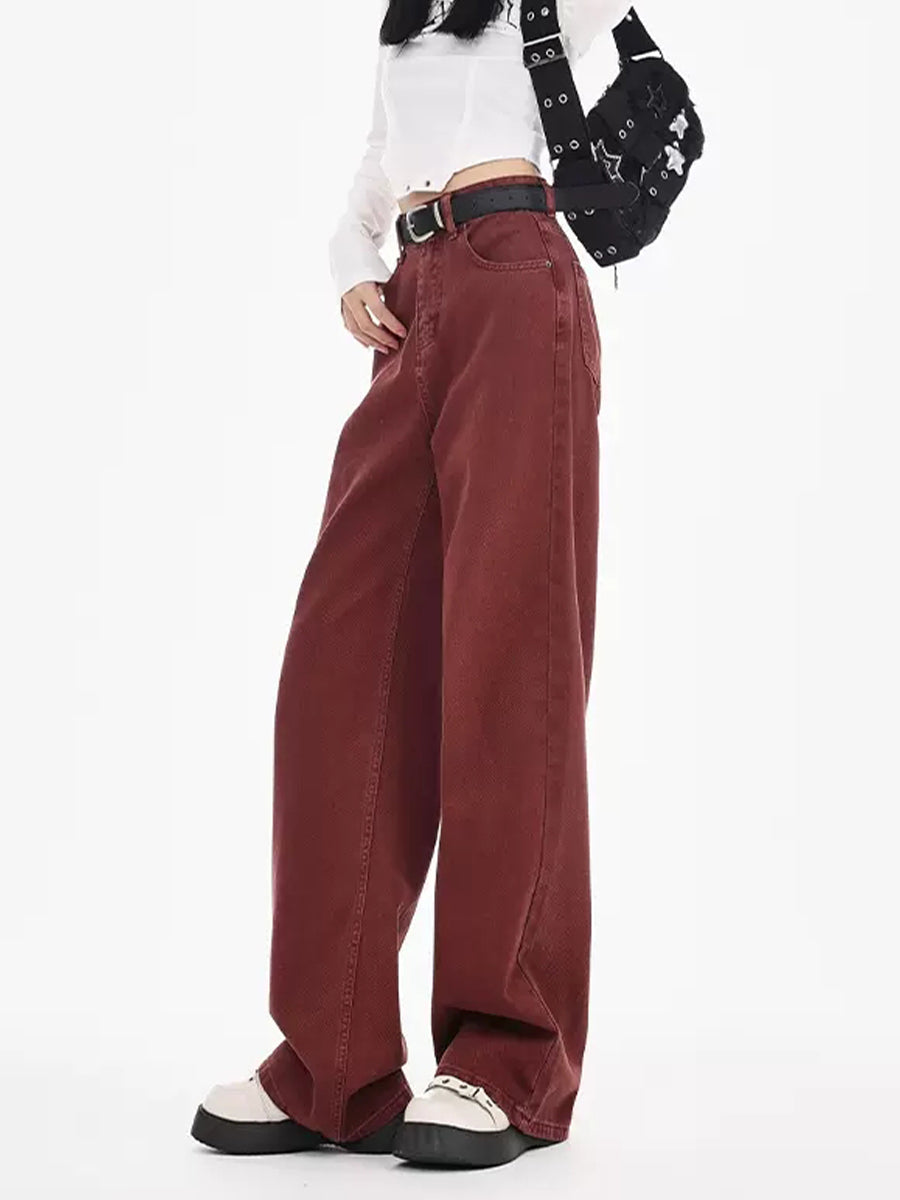 Solid Color Straight Leg Loose Fit Denim Jeans