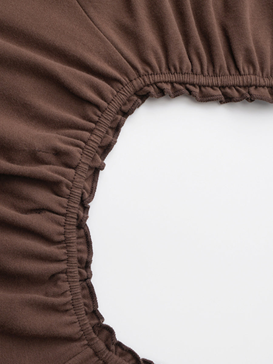 Puffy Sleeve Lace-up Slim Crop Top