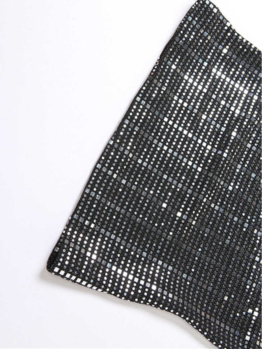 Gray Sequined Slim Halter Top