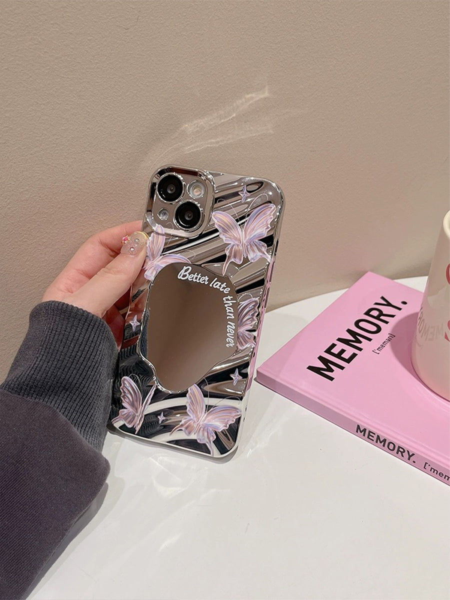 Pink Butterfly with Cosmetic Mirror Phone Case