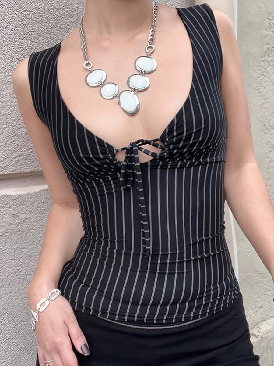 Black Striped Bow Tie Tank Top
