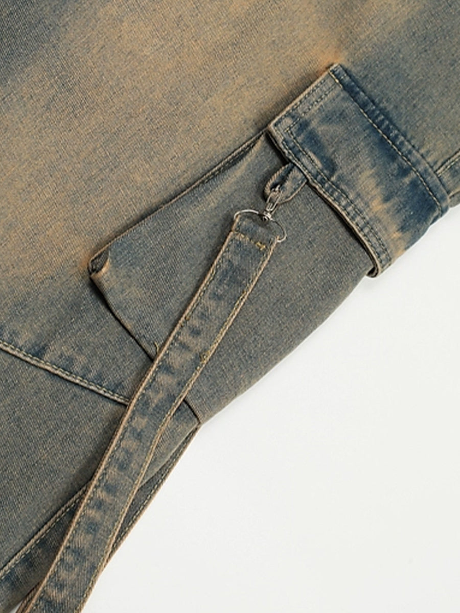 Y2K High Waist Flap Pocket Cargo Denim Jeans