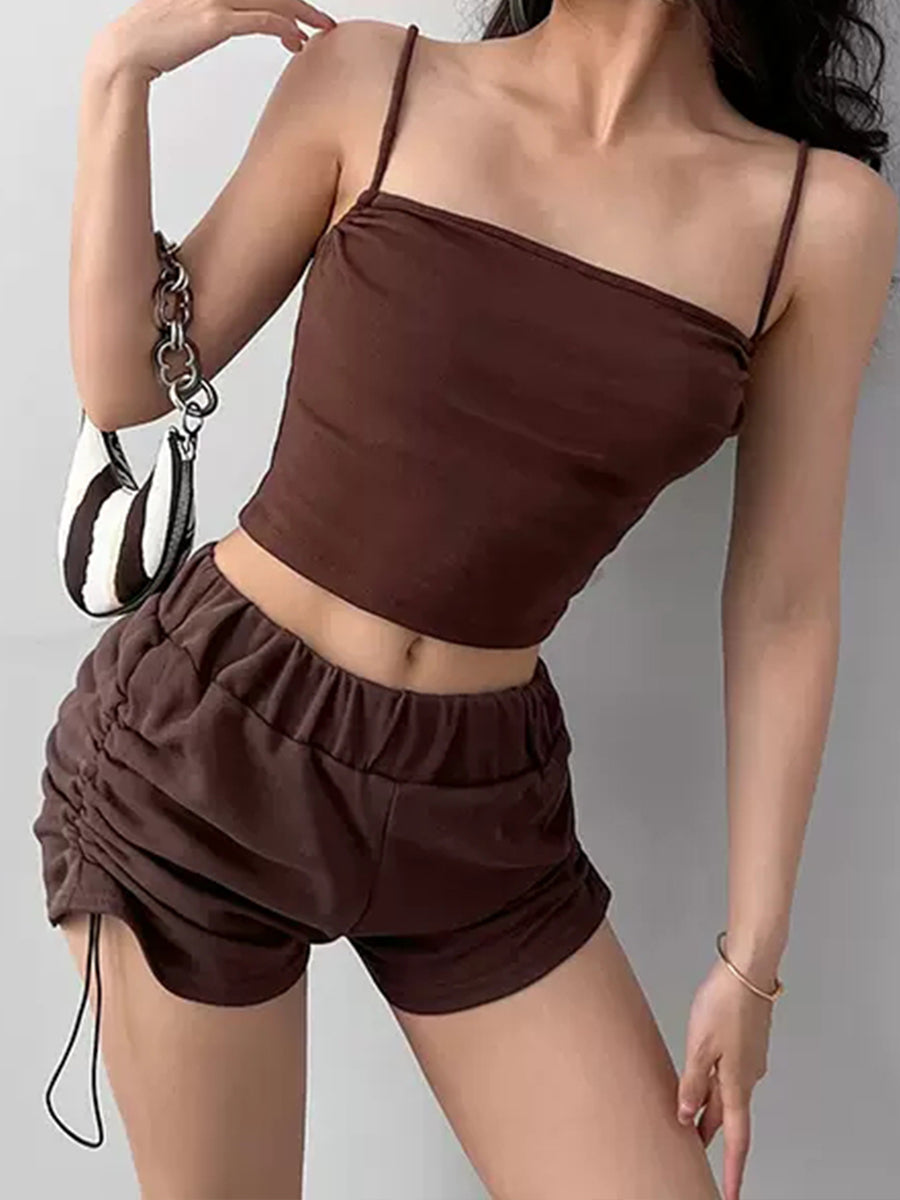 Solid Color Slim Fit Sleeveless Crop Top