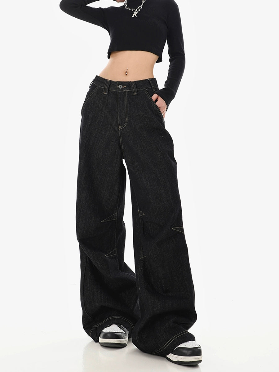 Black Straight Leg Loose Wide Leg Jeans