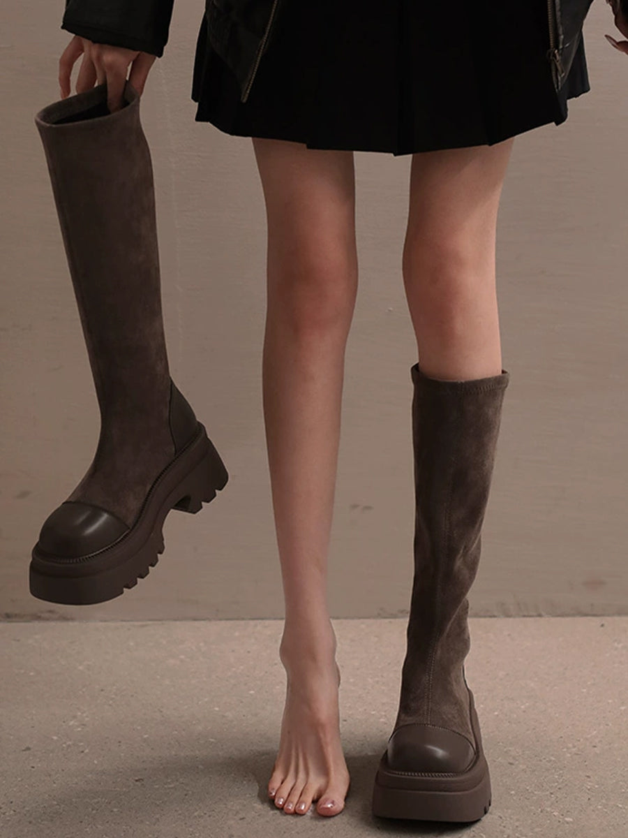 Women's Solid Color Zipper Height Increase Soft Solid Color Boots