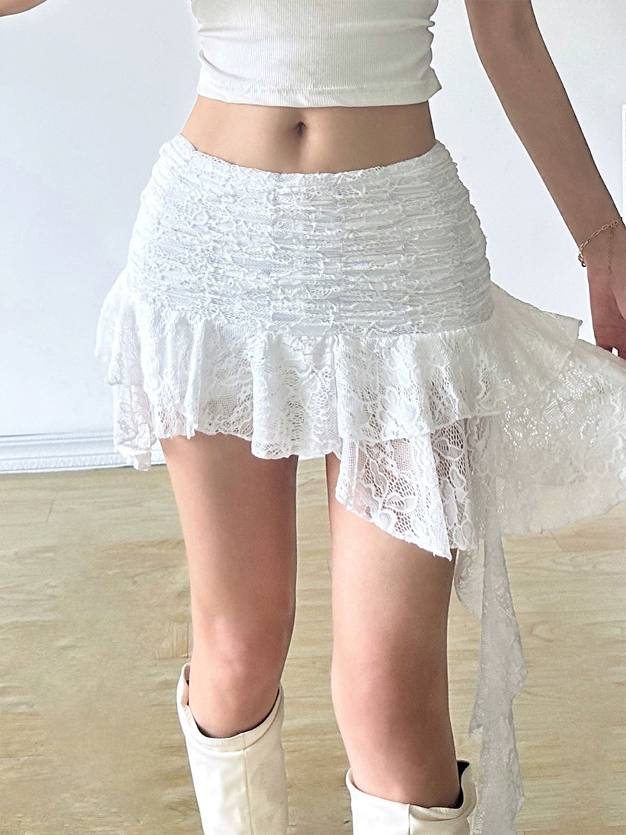 Irregular Wave Lace Mini Skirt